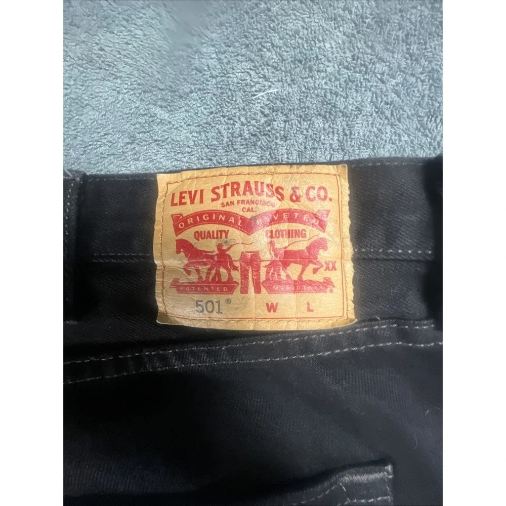Levi's 501 XX Distressed Jean 46x32 BlackDenim Button Wide Leg Fly Wash Work Y2K